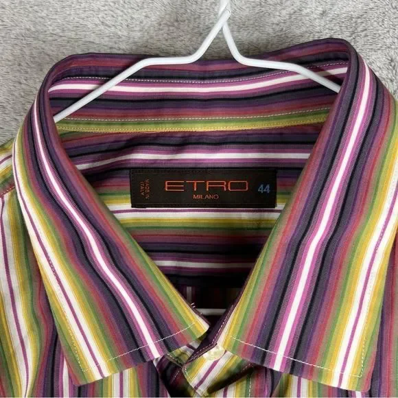 Etro Milano Shirt Mens 44 Colorful Button Down Striped dress shirt Cotton Italy - Picture 6 of 6